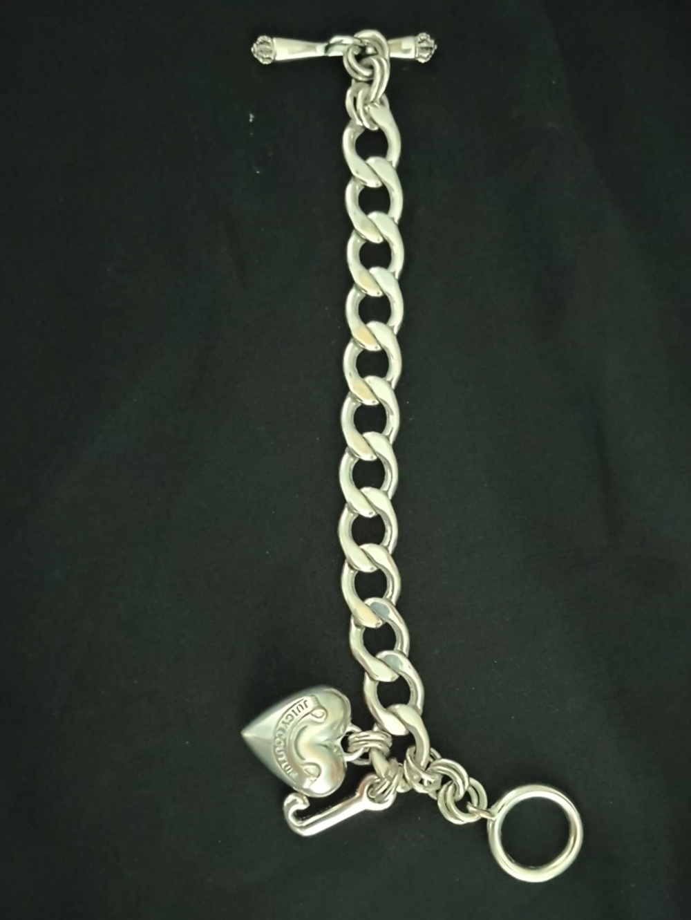 Juicy Couture Silver Heart Charm Toggle Bracelet